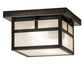 Meyda Lighting Hyde Park 14" 2-Light Craftsman Brown "T" Mission Flush Mount Light With Frosted Seeded Shade Glass