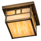 Meyda Lighting Hyde Park 14" Antique Brass Double Bar Mission Flush Mount Light With Beige Smooth Art Shade Glass