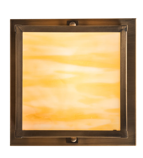 Meyda Lighting Hyde Park 14" Antique Brass Double Bar Mission Flush Mount Light With Beige Smooth Art Shade Glass