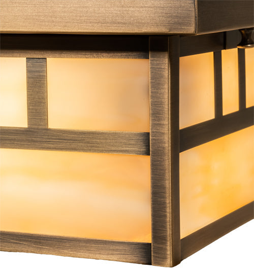 Meyda Lighting Hyde Park 14" Antique Brass Double Bar Mission Flush Mount Light With Beige Smooth Art Shade Glass