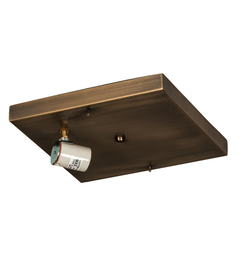 Meyda Lighting Hyde Park 14" Antique Brass Double Bar Mission Flush Mount Light With Beige Smooth Art Shade Glass