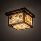 Meyda Lighting Hyde Park 14" Antique Copper Lotus Leaf and Dragonfly Flush Mount Light With Beige Iridescent Shade Glass