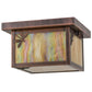 Meyda Lighting Hyde Park 14" Antique Copper Lotus Leaf and Dragonfly Flush Mount Light With Beige Iridescent Shade Glass