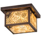 Meyda Lighting Hyde Park 14" Antique Copper Lotus Leaf and Dragonfly Flush Mount Light With Beige Iridescent Shade Glass