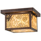 Meyda Lighting Hyde Park 14" Antique Copper Lotus Leaf and Dragonfly Flush Mount Light With Beige Iridescent Shade Glass