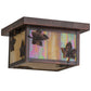 Meyda Lighting Hyde Park 14" Antique Copper Maple Leaf Flush Mount Light With Beige Iridescent Shade Glass