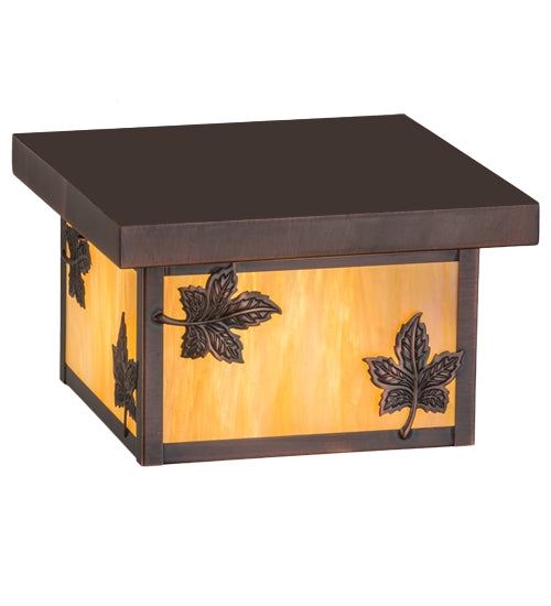 Meyda Lighting Hyde Park 14" Antique Copper Maple Leaf Flush Mount Light With Beige Iridescent Shade Glass
