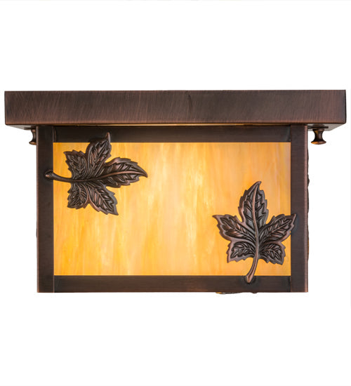 Meyda Lighting Hyde Park 14" Antique Copper Maple Leaf Flush Mount Light With Beige Iridescent Shade Glass