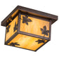 Meyda Lighting Hyde Park 14" Antique Copper Maple Leaf Flush Mount Light With Beige Iridescent Shade Glass