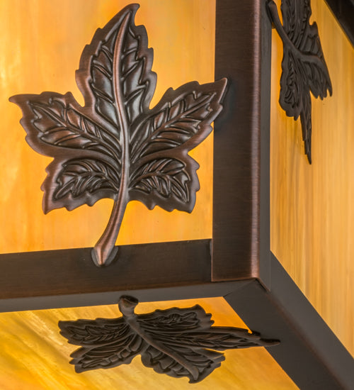 Meyda Lighting Hyde Park 14" Antique Copper Maple Leaf Flush Mount Light With Beige Iridescent Shade Glass