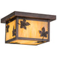 Meyda Lighting Hyde Park 14" Antique Copper Maple Leaf Flush Mount Light With Beige Iridescent Shade Glass