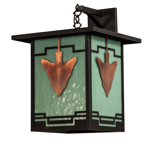 Meyda Lighting Hyde Park 14" Craftsman Brown Arrowhead Wall Sconce With Green Seafoam Flemish Art Shade Glass