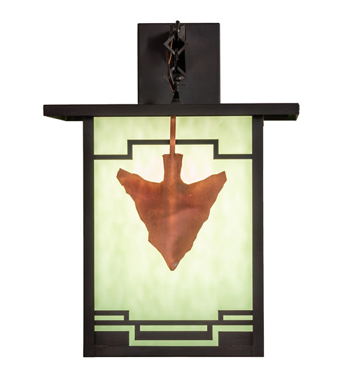 Meyda Lighting Hyde Park 14" Craftsman Brown Arrowhead Wall Sconce With Green Seafoam Flemish Art Shade Glass