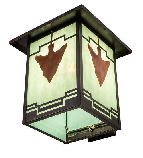 Meyda Lighting Hyde Park 14" Craftsman Brown Arrowhead Wall Sconce With Green Seafoam Flemish Art Shade Glass