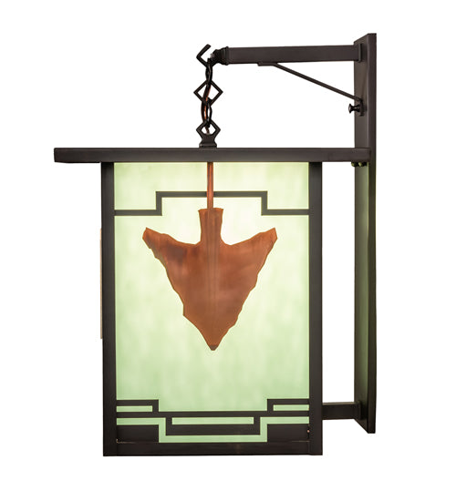 Meyda Lighting Hyde Park 14" Craftsman Brown Arrowhead Wall Sconce With Green Seafoam Flemish Art Shade Glass