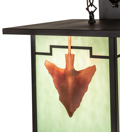 Meyda Lighting Hyde Park 14" Craftsman Brown Arrowhead Wall Sconce With Green Seafoam Flemish Art Shade Glass