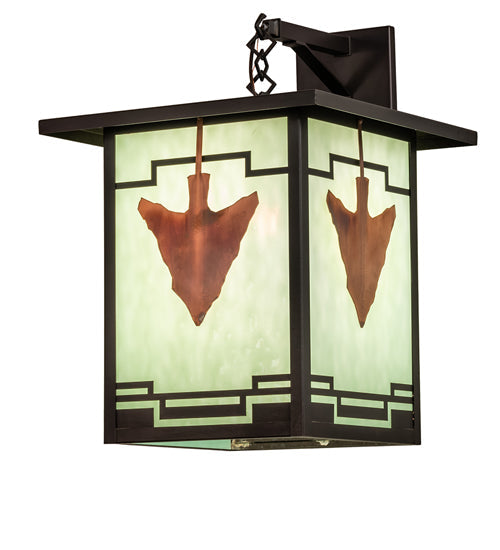 Meyda Lighting Hyde Park 14" Craftsman Brown Arrowhead Wall Sconce With Green Seafoam Flemish Art Shade Glass