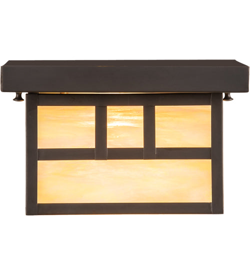 Meyda Lighting Hyde Park 14" Craftsman Brown Double Bar Mission Flush Mount Light With Beige Iridescent Shade Glass