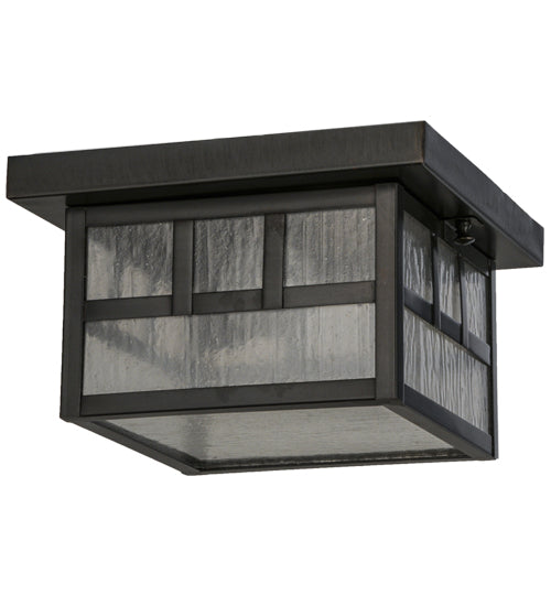 Meyda Lighting Hyde Park 14" Craftsman Brown Double Bar Mission Flush Mount Light With Clear Seeded Shade Glass