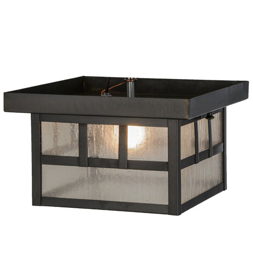 Meyda Lighting Hyde Park 14" Craftsman Brown Double Bar Mission Flush Mount Light With Clear Seeded Shade Glass