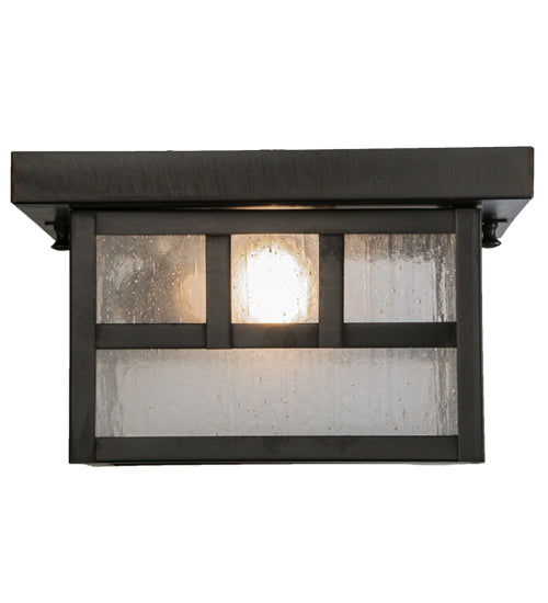 Meyda Lighting Hyde Park 14" Craftsman Brown Double Bar Mission Flush Mount Light With Clear Seeded Shade Glass