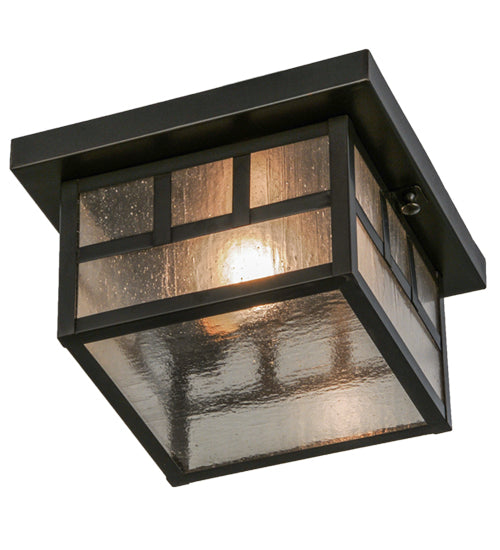 Meyda Lighting Hyde Park 14" Craftsman Brown Double Bar Mission Flush Mount Light With Clear Seeded Shade Glass