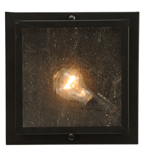 Meyda Lighting Hyde Park 14" Craftsman Brown Double Bar Mission Flush Mount Light With Clear Seeded Shade Glass