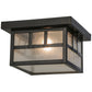 Meyda Lighting Hyde Park 14" Craftsman Brown Double Bar Mission Flush Mount Light With Clear Seeded Shade Glass