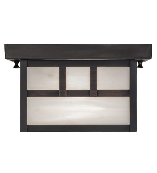 Meyda Lighting Hyde Park 14" Craftsman Brown Double Bar Mission Flush Mount Light With White Art Shade Glass