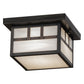 Meyda Lighting Hyde Park 14" Craftsman Brown Double Bar Mission Flush Mount Light With White Art Shade Glass