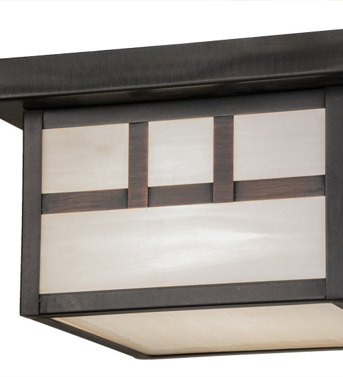 Meyda Lighting Hyde Park 14" Craftsman Brown Double Bar Mission Flush Mount Light With White Art Shade Glass