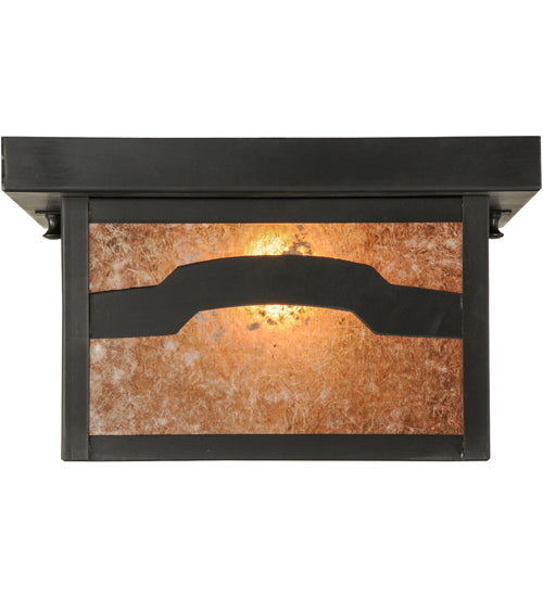 Meyda Lighting Hyde Park 14" Craftsman Brown Mountain View Flush Mount Light With Silver Mica Shade Glass