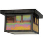 Meyda Lighting Hyde Park 14" Craftsman Brown On Brass Double Bar Mission Flush Mount Light With Beige Iridescent Shade Glass