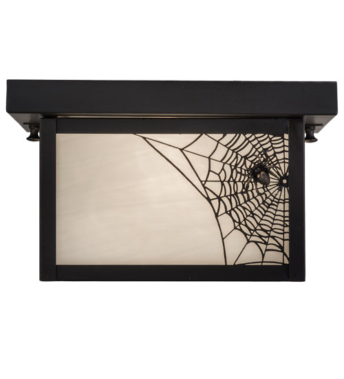 Meyda Lighting Hyde Park 14" Craftsman Brown Spider Web Flush Mount Light With White Art Shade Glass