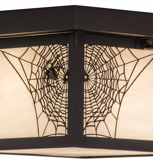 Meyda Lighting Hyde Park 14" Craftsman Brown Spider Web Flush Mount Light With White Art Shade Glass