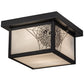 Meyda Lighting Hyde Park 14" Craftsman Brown Spider Web Flush Mount Light With White Art Shade Glass