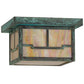Meyda Lighting Hyde Park 14" Verdigris Valley View Flush Mount Light With Beige Iridescent Shade Glass