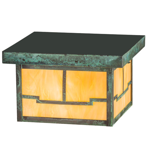 Meyda Lighting Hyde Park 14" Verdigris Valley View Flush Mount Light With Beige Iridescent Shade Glass