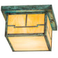 Meyda Lighting Hyde Park 14" Verdigris Valley View Flush Mount Light With Beige Iridescent Shade Glass