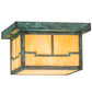 Meyda Lighting Hyde Park 14" Verdigris Valley View Flush Mount Light With Beige Iridescent Shade Glass