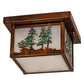 Meyda Lighting Hyde Park 14" Vintage Copper & Green Trees Tall Pines Flush Mount Light With Clear Seeded Shade Glass