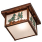 Meyda Lighting Hyde Park 14" Vintage Copper & Green Trees Tall Pines Flush Mount Light With Clear Seeded Shade Glass