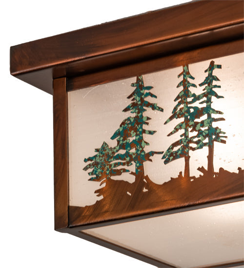 Meyda Lighting Hyde Park 14" Vintage Copper & Green Trees Tall Pines Flush Mount Light With Clear Seeded Shade Glass