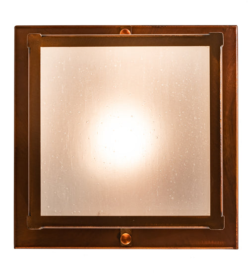 Meyda Lighting Hyde Park 14" Vintage Copper & Green Trees Tall Pines Flush Mount Light With Clear Seeded Shade Glass