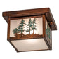 Meyda Lighting Hyde Park 14" Vintage Copper & Green Trees Tall Pines Flush Mount Light With Clear Seeded Shade Glass