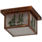 Meyda Lighting Hyde Park 15" Vintage Copper Tall Pines Flush Mount Light With Frosted Seeded Art Shade Glass