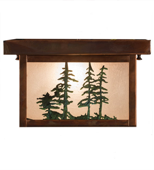 Meyda Lighting Hyde Park 15" Vintage Copper Tall Pines Flush Mount Light With Frosted Seeded Art Shade Glass