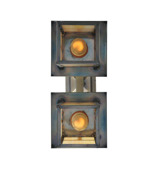 Meyda Lighting Hyde Park 16" 2-Light Antique Brass T Mission Semi-flush Mount Ceiling Light With Iridescent Shade Glass