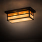Meyda Lighting Hyde Park 16" 2-Light Craftsman Brown "T" Mission Island Flush Mount Light With Beige Iridescent & Amber Mica Shade Glass