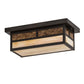 Meyda Lighting Hyde Park 16" 2-Light Craftsman Brown "T" Mission Island Flush Mount Light With Beige Iridescent & Amber Mica Shade Glass